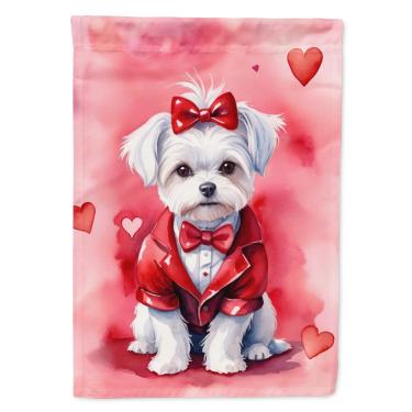 Imagem de Caroline's Treasures DAC5387CHF Maltese My Valentine House Bandeira Grande Varanda Manga Pólo Decorativo Exterior Yard Banner Arte Pendurar na Parede, Poliéster, Tamanho da Casa, Multicolorido