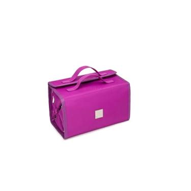 Imagem de ROYALFAIR Bolsa de maquiagem enrolável, bolsa de higiene pessoal de viagem para mulheres com 4 bolsas transparentes aprovadas pela TSA, organizador de viagem suspenso, bolsa de cosméticos dobrável para homens e mulheres, Roxa, Large (Pack of 1)