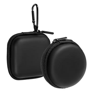 Imagem de ElevateTech Capa para fone de ouvido, 2 peças quadradas e redondas bolsa de armazenamento para fone de ouvido com mosquetões, mini capas de fone de ouvido rígido portátil de EVA para celular