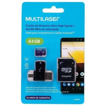 Imagem de Adaptador Dual para Celular e USB com SD 64gb Classe 10 - Multilaser, 