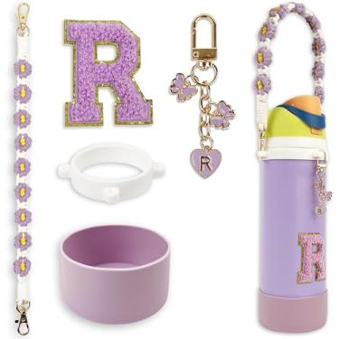 Imagem de Conjunto de monograma fofo de bota de silicone compatível com garrafa de água Owala 1,134 g - Acessórios perfeitos para Owala Tumbler, Owala Free Sip, Pink Owala, Black Owala, copo de café owala (roxo