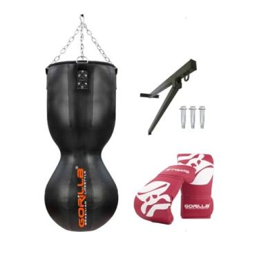 Imagem de Kit Completo Saco De Pancada Oito Profissional + Luva Bate Saco + Suporte Parede Aço Zincado Gorilla (Vermelho)