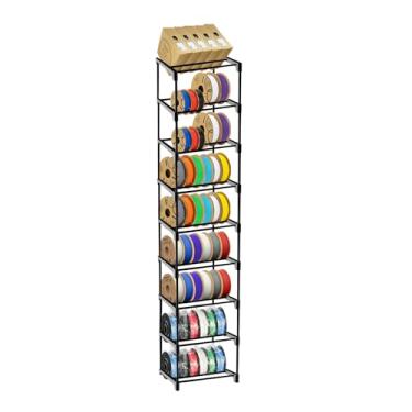 Imagem de Razzi Fidel Rack de armazenamento de filamento de impressora 3D modular de 9 níveis – Suporte de carretel de metal empilhável para carretéis de até 54 × 1 kg, módulos de camada flexível, suporta