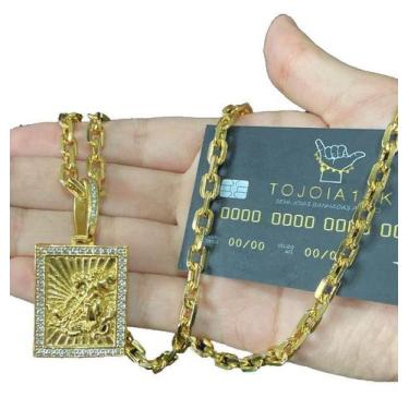 Imagem de Corrente Cadeado 6Mm Pingente São Jorge Banhado A Ouro 18K - Tojoia18K