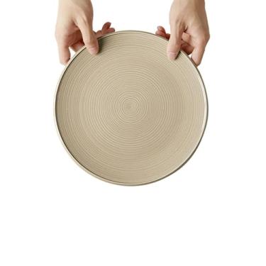 Imagem de Pratos de bife específicos para restaurantes, utensílios de mesa redondos de cerâmica sólida para uso doméstico - prato plano de 25 cm - marrom