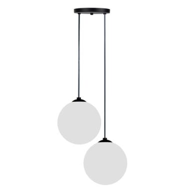 Imagem de Pendente Jabuticaba Duplo Luminária Moderna Preto ou Dourado com 2 Globos de Vidro Branco Leitoso para Lâmpadas G9 Lustre para Quarto Pendente para sala Luminária para Cozinha (Preto)