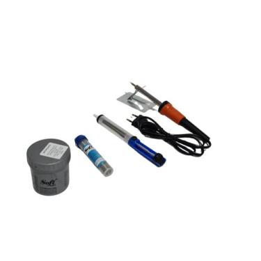 Imagem de Kit ferro de solda 60w 220v + pasta de solda + sugador + estanho - mim