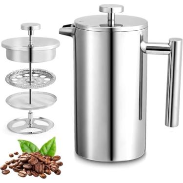Imagem de Miuly Pequena máquina de café francesa, prensa de café térmica de aço inoxidável com 3 fliters 0,35 litros (350 ml, prata)