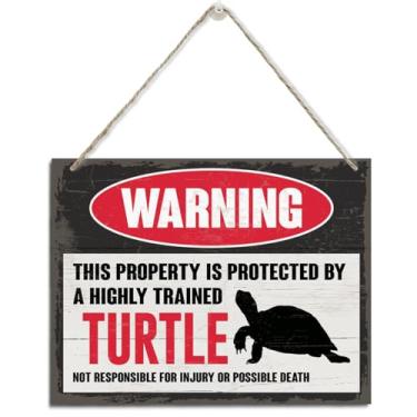 Imagem de Placa de aviso, decoração de madeira para pendurar, esta propriedade é protegida por uma tartaruga de bengala altamente treinada, placas de aviso engraçadas, placa decorativa para pendurar, decoração