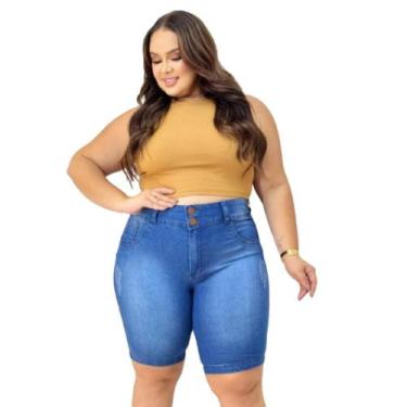 Imagem de Bermuda Short Jeans Pedal Plus Size Tamanho Grande Lycra - Karha, Azul