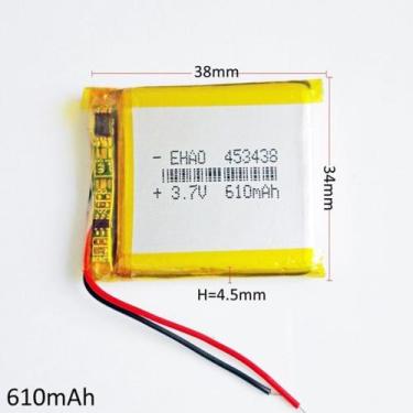 Imagem de Bateria 3.7v 610 Mah 4,5mm X34mm X38mm 2 Fios 453438 - bgb