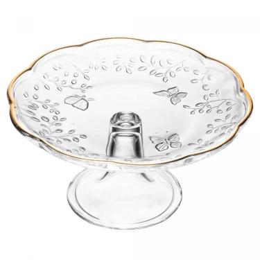 Imagem de Prato para Bolo 27 cm de Cristal com Pé New Butterfly com Fio de Ouro Lyor