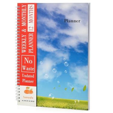 Imagem de Agenda A4 grande sem data semanal e mensal, 12 meses, sem desperdício, data semanal de tarefas, caderno com bolso organizador e objetivo, agenda mensal em branco de 21,6 cm x 28 cm para mulheres