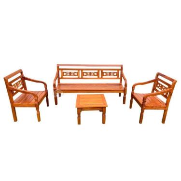 Imagem de Kit Jogo De Banco 5 Lugares Com Mesa De Centro Madeira De Demolição Modelo Flor Sudeste Rústico