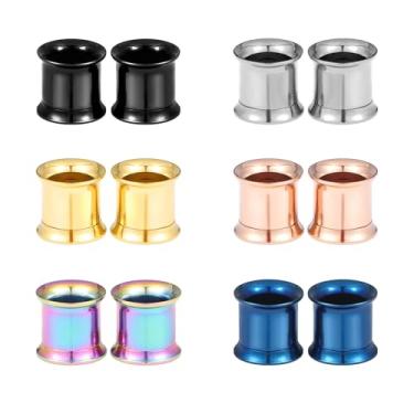 Imagem de Awinrel 12 peças multicores de aço inoxidável alargador duplo parafuso ajuste alargador alargador alargador ilhós piercing joia 6g-2,5 cm, Small, Metal, Sem Pedra Preciosa