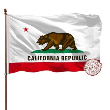 Imagem de Bandeira dupla face California Republic State Banner 3x5 ao ar livre - resistente ao desbotamento UV - Bandeiras de urso Cali CA - 3Ply 240D 4 linhas costuradas com cabeçalho de lona e 2 ilhós de latão