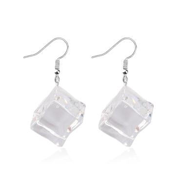 Imagem de MAOFAED Brinco de cubos de gelo transparentes 3D para mulheres, brincos transparentes para entusiastas de gelo, brinco de verão (brinco de gelo)
