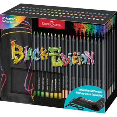 Imagem de Faber-Castell 116418 Conjunto de lápis de colorir com rolo de caneta, 72 lápis de colorir edição preta, inclui cores metálicas e neon