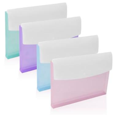 Imagem de BAYTORY 4 envelopes de plástico transparente, arquivo expansível de grande capacidade, pastas de documentos com fecho de pressão, bolsa de arquivo à prova d'água com bolso, cores sortidas tamanho A4