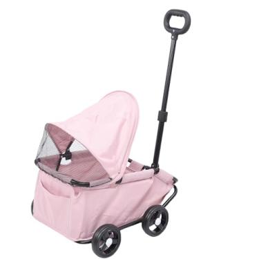 Imagem de Diydeg Carrinho de Estimação Dobrável Com Dossel, Carrinho de Cachorro à Prova D'água de 4 Rodas para Cães e Gatos Pequenos, Carrinhos de Gatos Portáteis Com Tons de Sol, Alça Ajustável (Rosa)