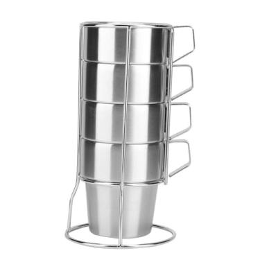 Imagem de Conjunto de 4 xícaras empilháveis para café expresso com suporte de parede dupla de aço inoxidável, conjunto de xícaras de café empilháveis para café doméstico
