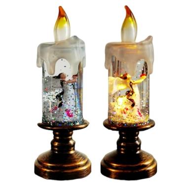 Imagem de Velas sem chamas operadas a pilha, globo de neve de Natal, flocos de neve flutuantes ativados por água, LED cintilante realista para paisagens de mesa, casamentos e decoração de casa de férias (anjo)