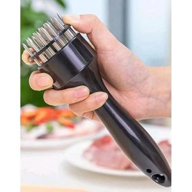 Imagem de Amaciador Batedor de Carne Bife Com Furador Manual Aço Inox Cor Aleatorio 1 peça