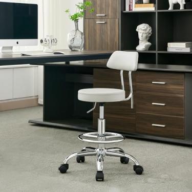 Imagem de FIRAVOE Banco de desenho (cadeira de escritório ajustável em altura com apoio para os pés 49,5 cm - 67,5 cm) (banco de tambor com encosto) cadeira de tatuagem que economiza espaço (cinza)