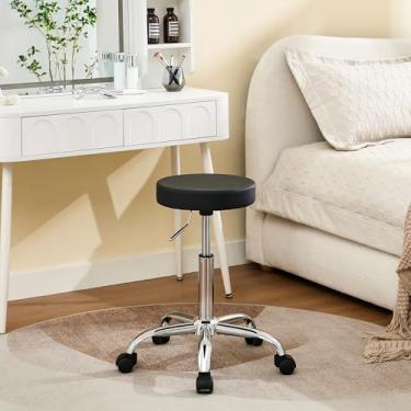 Imagem de FIRAVOE Cadeira de rodinhas Tatto, cadeira traseira ajustável de altura para mesa de 49,5 cm a 67 cm, banquinho de salão preto (preto)