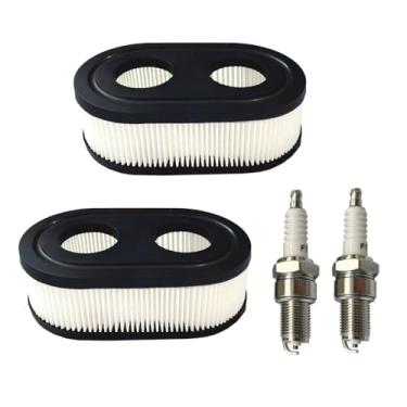 Imagem de Filtro de ar para cortador de grama 593260 798452 334404 Substituição para Briggs & Stratton compatível com motor da série 550E 500EX 550EX 625 575EX 4247 5432 5432k, 2 pacotes (2 filtros e 2 velas de