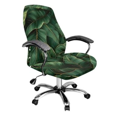 Imagem de Wiryuouvt Capa para cadeira de escritório em casa com folha verde, extensível, para computador, mesa de computador, removível, com encosto alto, universal, capa para cadeira executiva para jogos