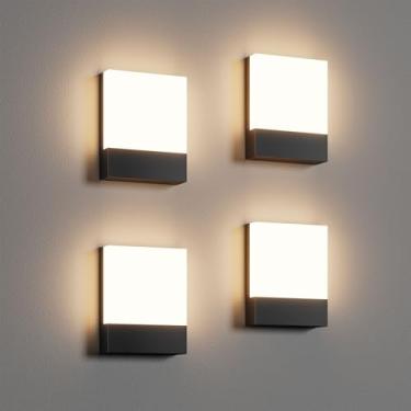 Imagem de Aoceley Pacote com 4 lâmpadas de parede LED modernas para ambientes externos, 24 W 3000 K, arandelas de parede com fio para varanda e pátio, lâmpada de parede externa à prova d'água IP65 para garagem