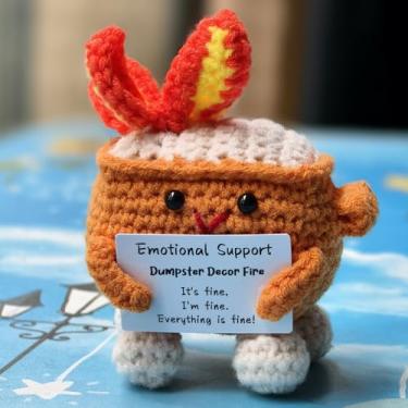 Imagem de Levvohd Suporte emocional decoração de lixo fogo, boneca engraçada feita à mão de crochê, acessórios de mesa fofos para mulheres escritório (laranja)