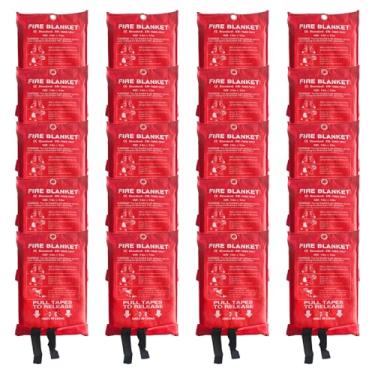 Imagem de 20 pacotes de cobertor de fogo – 100 x 100 cm, resistente ao calor de 593 °C, cobertor de supressão de incêndio de emergência para cozinha, casa, carro, acampamento – fácil de usar, não tóxico