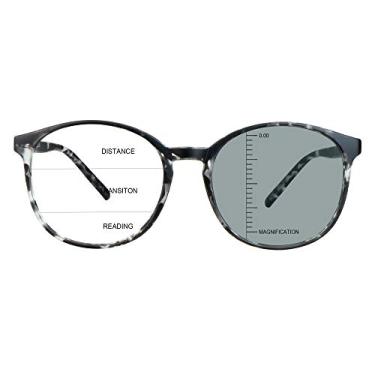 Imagem de LAMBBAA Óculos de sol vintage redondos progressivos multifocais presbiópicos, cinza fotocrômico para homens e mulheres leitoras, Cinza, +1.00/+4.00