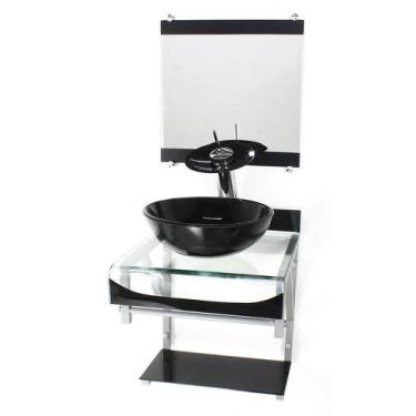 Imagem de Gabinete Vidro 40Cm Banheiro Curvado Duplo Pc Cuba Redonda - Cubas E G