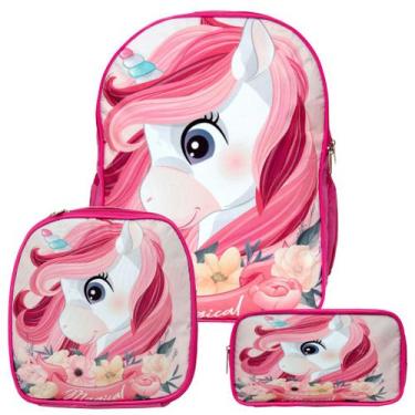 Imagem de Mochila Escolar Infantil Unicórnio Roxa Lancheira+Estojo - TOYS 2U