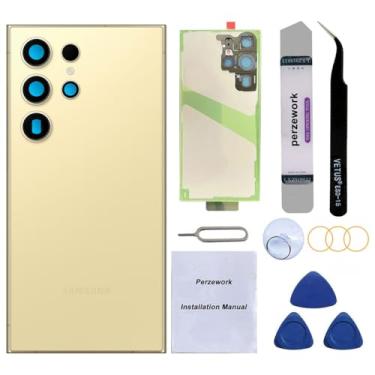 Imagem de Perzework Substituição de vidro traseiro traseiro para Samsung Galaxy S24 Ultra 6,8 polegadas com kit de ferramentas de reparo (amarelo titânio)