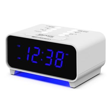 Imagem de Emerson CKS1500 SmartSet Rádio despertador duplo com AM/FM, visor LED azul de 2,3 cm, regulador de 4 níveis, luz de destaque azul, temporizador de sono e configuração automática de hora
