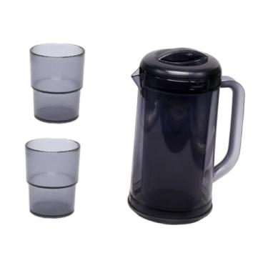 Imagem de ＫＬＫＣＭＳ Jarra de água para geladeira, jarra grande com tampa, fácil de encher, de chá gelado, dispensador de bebidas, festa em casa, quente e frio, 1700ml, Cinza