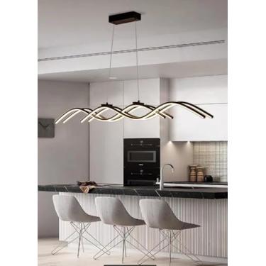 Imagem de Lustre moderno LED, luz de sala de jantar ajustável em altura de brilho, candeeiro de teto acrílico de metal, luz de mesa de sala de jantar preta, candeeiro de lustre de cozinha, preto, 100 cm