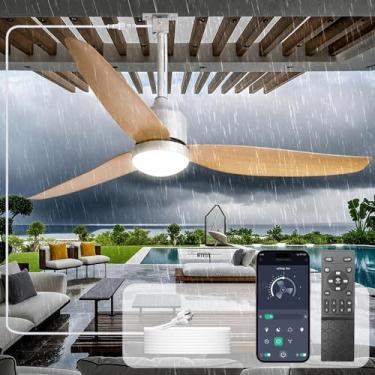 Imagem de Depuley Ventiladores de teto externos com luzes: Ventilador de teto plug-in externo impermeável de 52 polegadas com luz e controle remoto - Gazebo suspenso de 3 lâminas ventiladores externos para