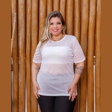 Imagem de Blusa Tule Transparente Manga Curta Feminina Plus Size, Sexy, Moderna,