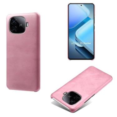 Imagem de Capa para vivo iQOO Z9 Turbo,Proteção contra quedas,Casca de volta de cor sólida simples,Design de couro de imitação de plástico-Pink