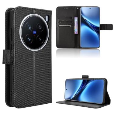 Imagem de TNKISRY Capa carteira flip para Vivo X200 Pro com compartimentos para cartões, capa de couro PU à prova de choque, [17,2 cm] Design de ajuste fino para uso diário (modelo 2025) preta