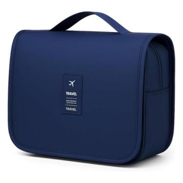 Imagem de Bolsa Necessaire Maquiagem Cosméticos Feminina Viagem Com Divisória e Cabide para Pendurar Organizador de Maquiagem Muito Espaço para Maquiagem Shampoo Perfumes Higiene Pessoal (Azul Escuro)