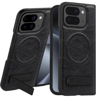 Imagem de CCSmall Capa dobrável para Google Pixel 10 Pro com suporte de metal dobrável, capa de telefone com anel magnético de couro PU para Google Pixel 10 Pro Fold JDW preta