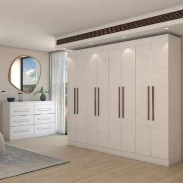 Imagem de Guarda-Roupa Casal Europa 8 Portas 4 Gavetas e Cômoda 6 Gavetas 100% Mdf Branco - Panorama Móveis