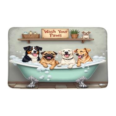 Imagem de Tapete de banho de cachorro engraçado animais fofos na banheira rústica casa de fazenda adorável amante de animais de estimação vintage country decoração de banheiro tapete de chão
