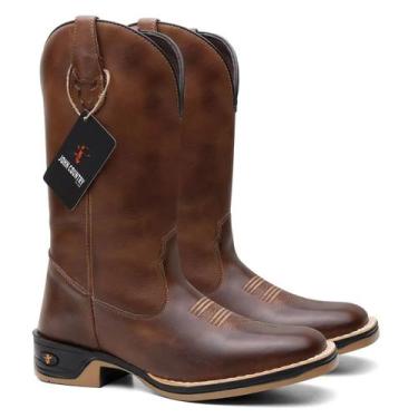 Imagem de Bota Texana Lisa Café Masculina em Couro Sola Borracha Jump - Made in 